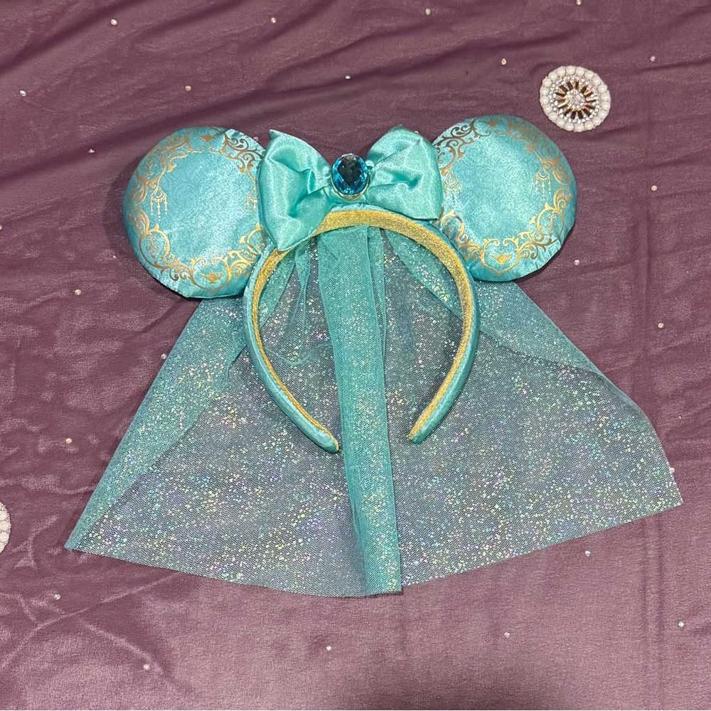 Jasmine Mickey Mouse Ears Headband with Bow and Veil - Picture 2 of 3